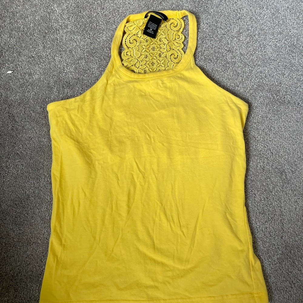 Yellow Crochet Womens Tank Top, with Built-in Bra